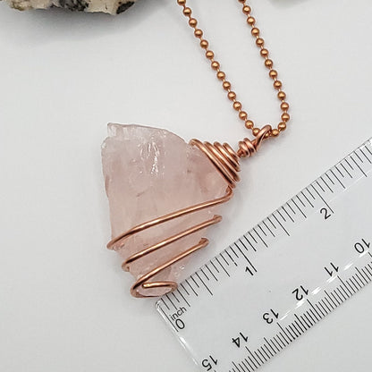 Raw Rose Quartz Necklace in Copper - Crystal for Love & Compassion
