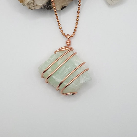 Raw Green Calcite Necklace in Copper - Crystal for Renewal