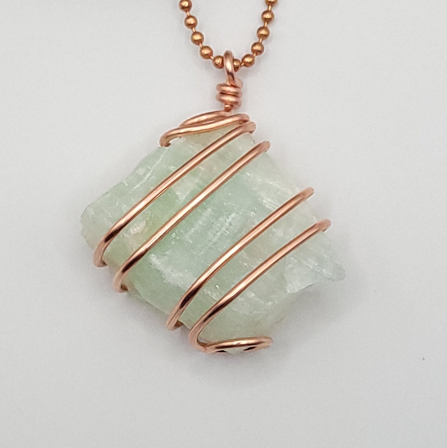 Raw Green Calcite Necklace in Copper - Crystal for Renewal