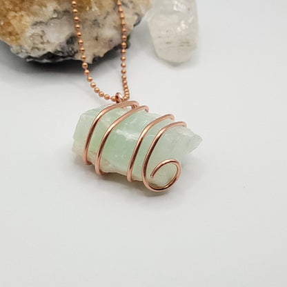 Raw Green Calcite Necklace in Copper - Crystal for Renewal