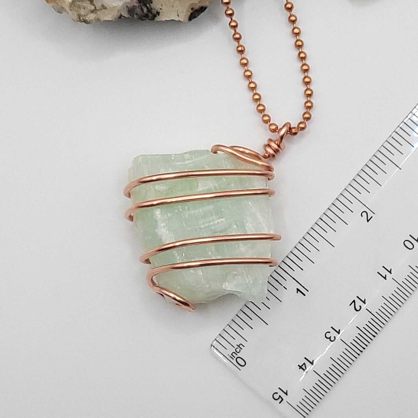 Raw Green Calcite Necklace in Copper - Crystal for Renewal