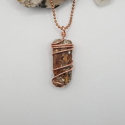 Raw Orange Kyanite Necklace in Copper - Crystal for Creativity