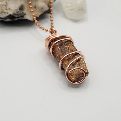 Raw Orange Kyanite Necklace in Copper - Crystal for Creativity