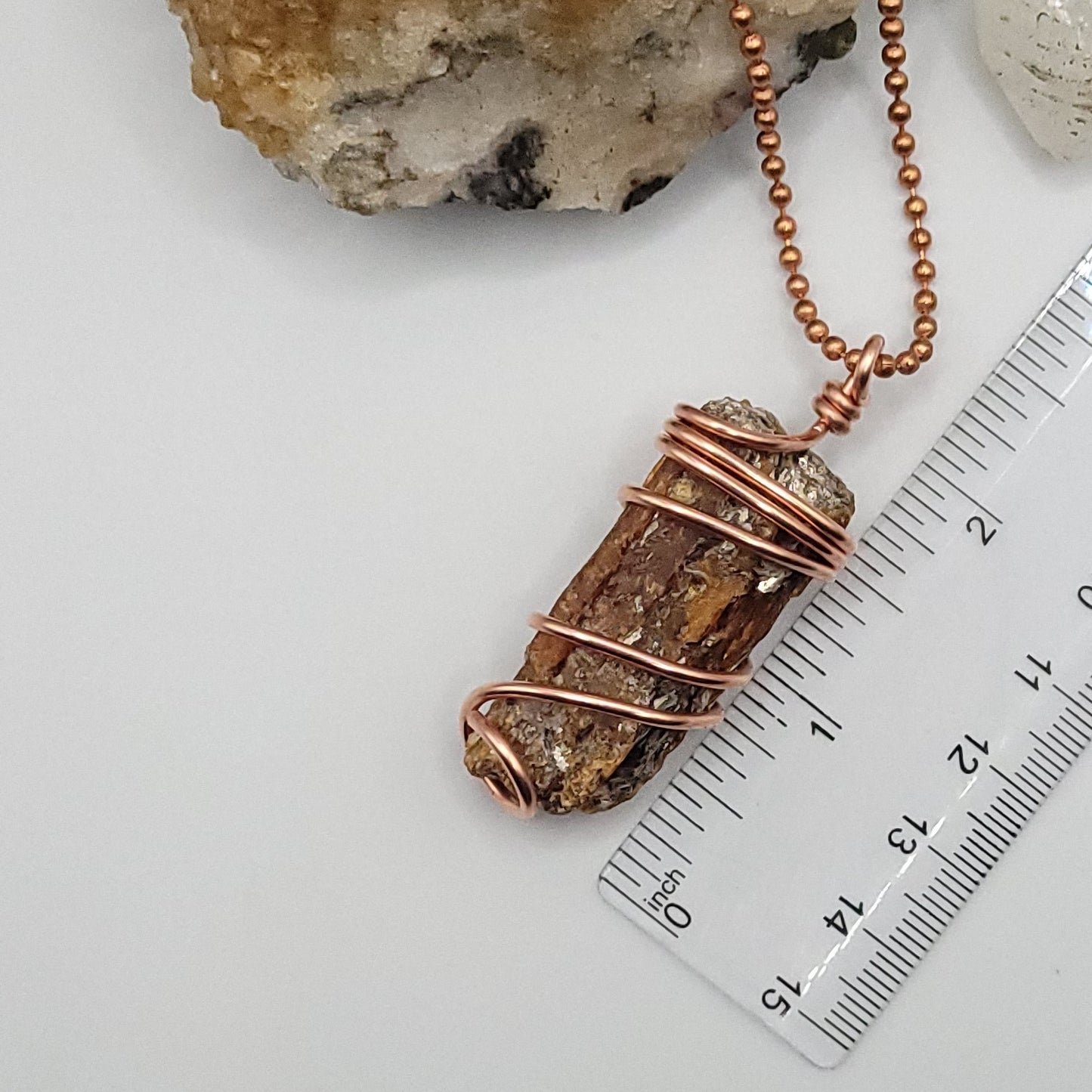 Raw Orange Kyanite Necklace in Copper - Crystal for Creativity