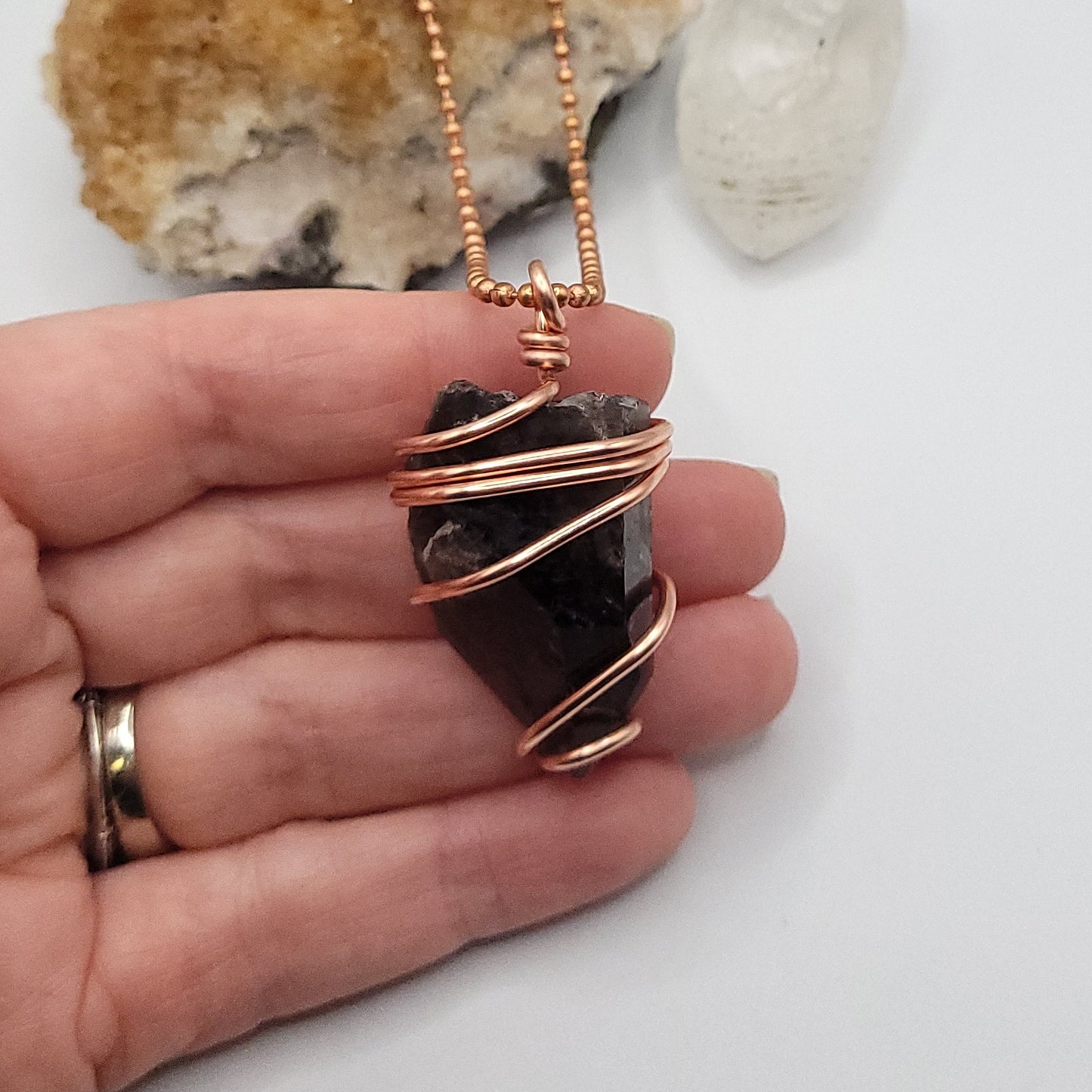 Raw Smoky Quartz Necklace in Copper – Crystal for Grounding