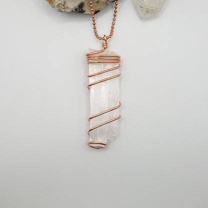 Raw Selenite Necklace in Copper - Crystal for Calm & Cleansing