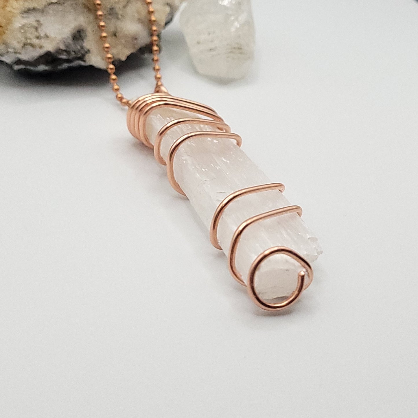 Raw Selenite Necklace in Copper - Crystal for Calm & Cleansing