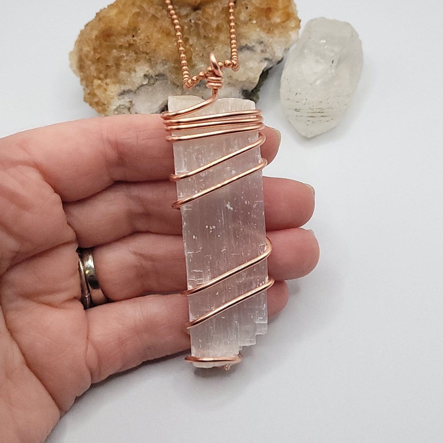 Raw Selenite Necklace in Copper - Crystal for Calm & Cleansing