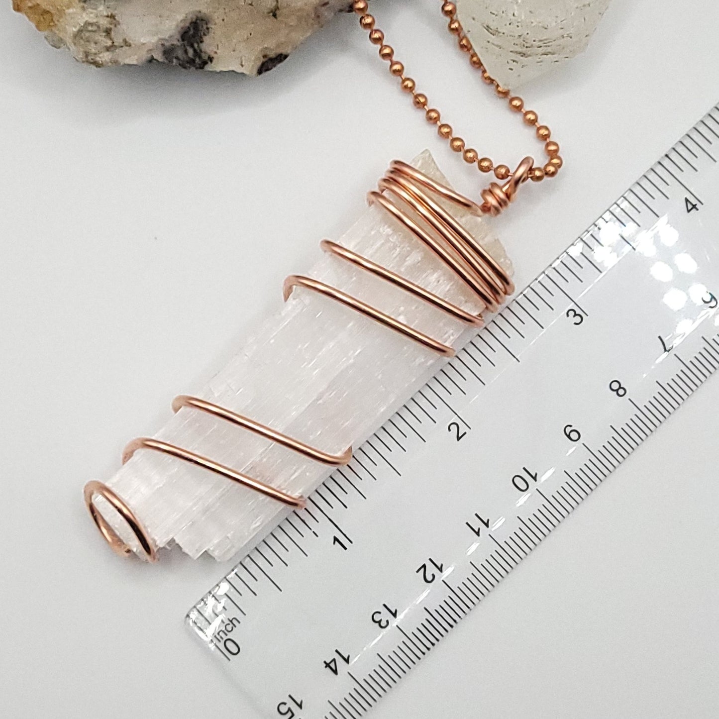 Raw Selenite Necklace in Copper - Crystal for Calm & Cleansing