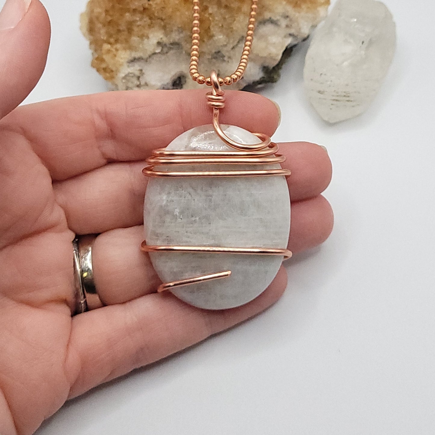 Rainbow Moonstone Necklace in Copper - Crystal for Intuition