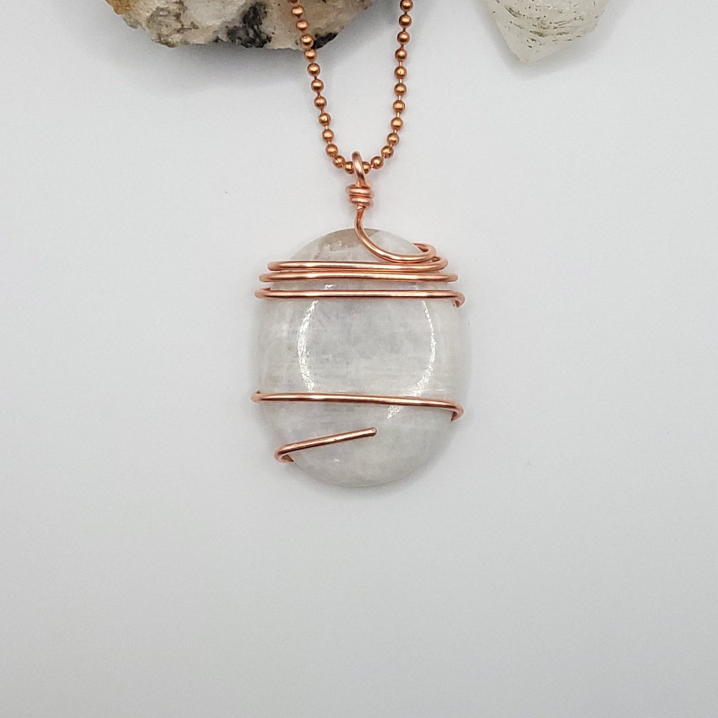 Rainbow Moonstone Necklace in Copper - Crystal for Intuition