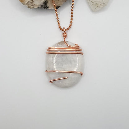 Rainbow Moonstone Necklace in Copper - Crystal for Intuition