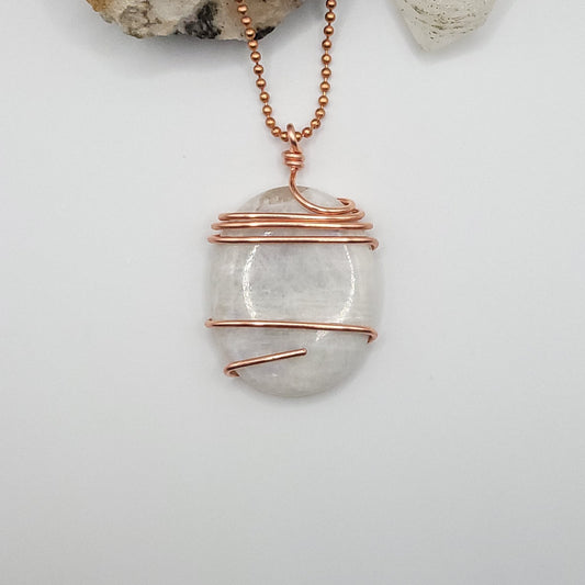 Rainbow Moonstone Necklace in Copper - Crystal for Intuition