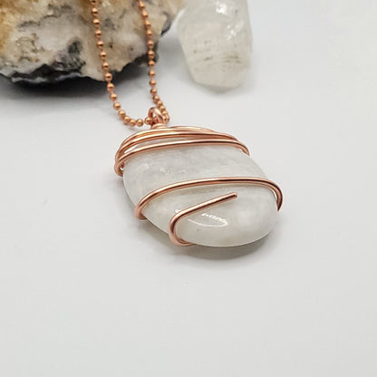 Rainbow Moonstone Necklace in Copper - Crystal for Intuition
