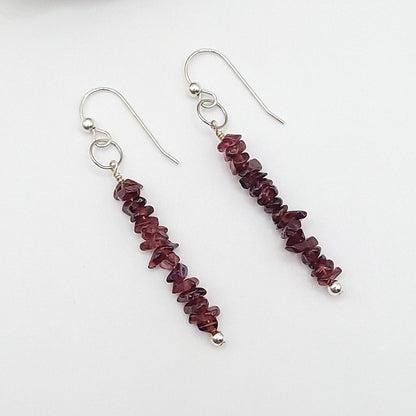 Garnet Drop Earrings in Silver - Crystal for Strength & Vitality