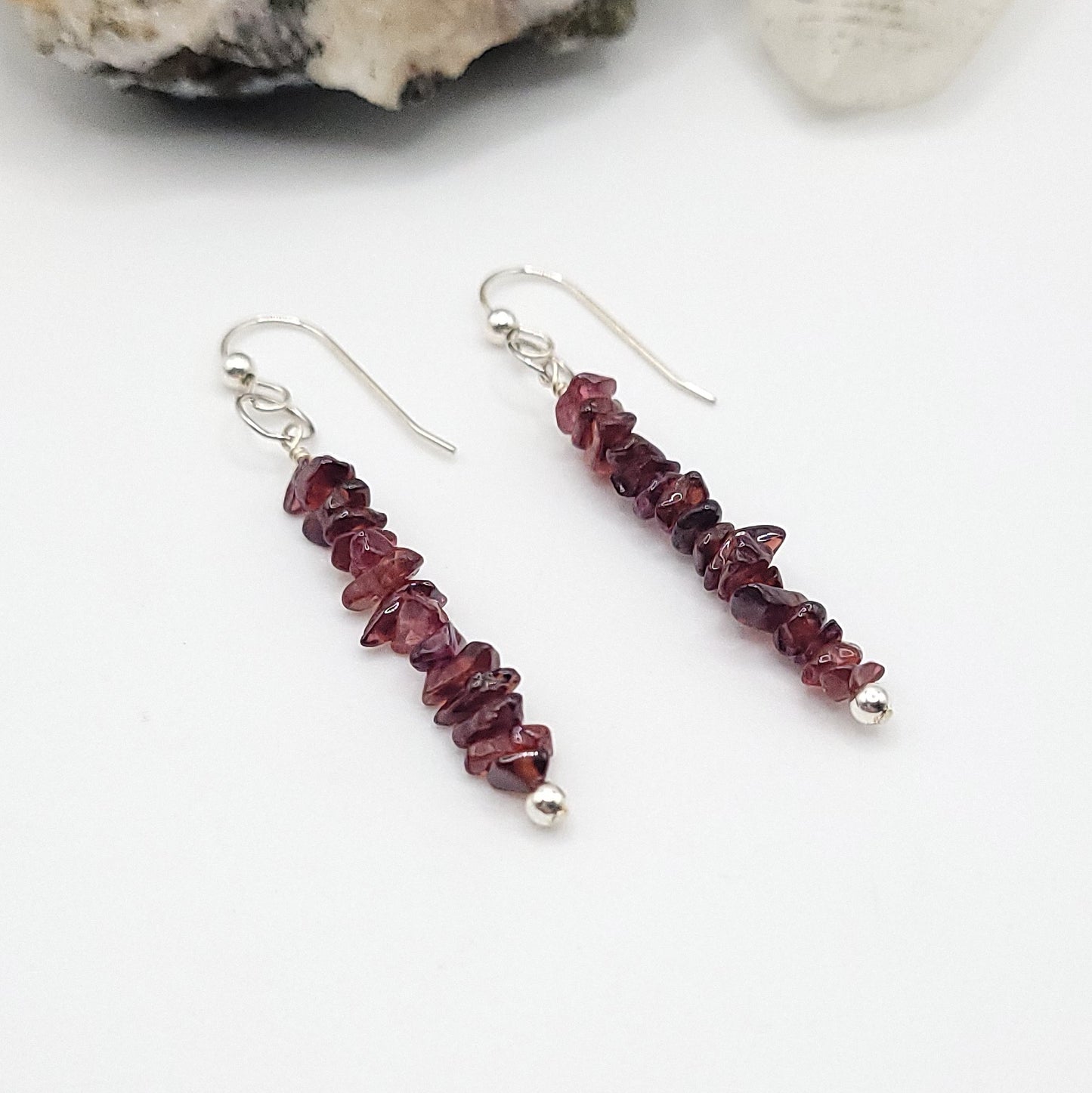 Garnet Drop Earrings in Silver - Crystal for Strength & Vitality