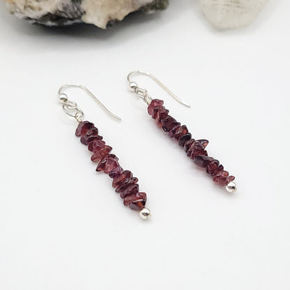 Garnet Drop Earrings in Silver - Crystal for Strength & Vitality