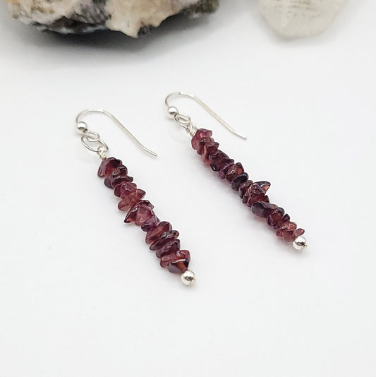 Garnet Drop Earrings in Silver - Crystal for Strength & Vitality