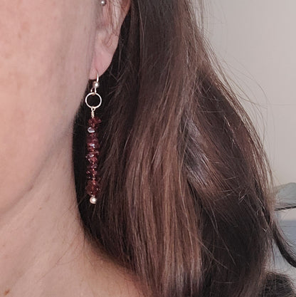 Garnet Drop Earrings in Silver - Crystal for Strength & Vitality