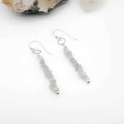 Aquamarine Drop Earrings in Silver - Crystal for Calm & Truth