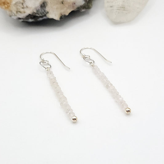 Rainbow Moonstone Drop Earrings in Silver - Crystal for Intuition