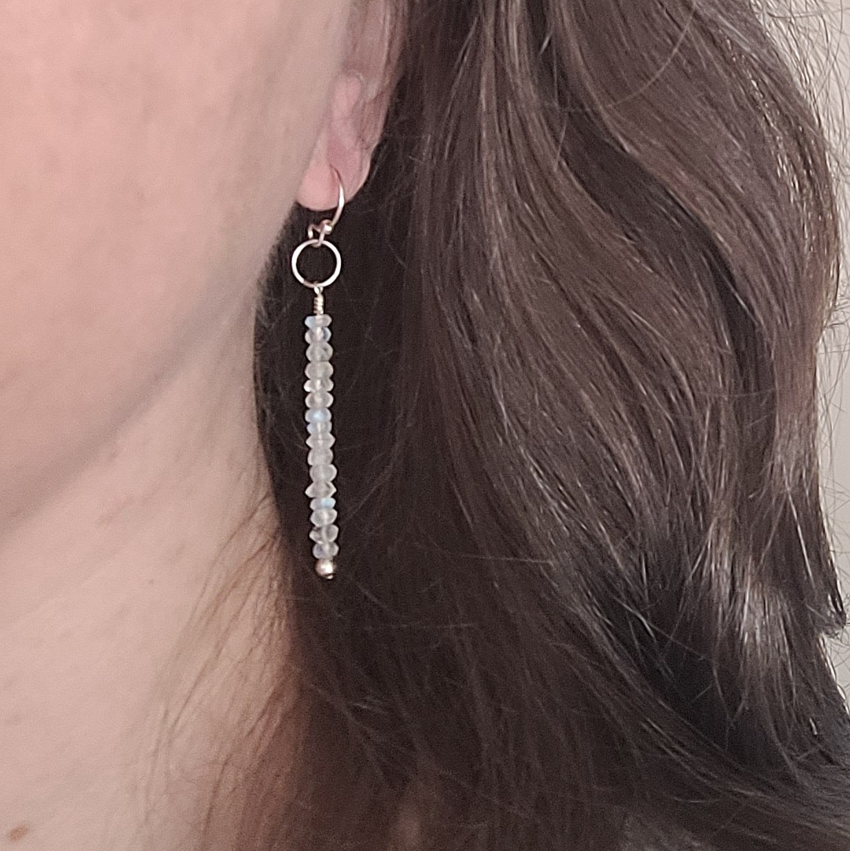 Rainbow Moonstone Drop Earrings in Silver - Crystal for Intuition