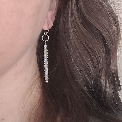 Rainbow Moonstone Drop Earrings in Silver - Crystal for Intuition