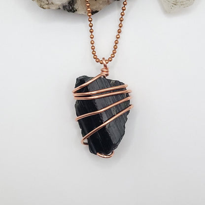 Raw Black Tourmaline Necklace in Copper - Crystal for Protection