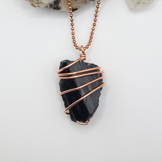 Raw Black Tourmaline Necklace in Copper - Crystal for Protection