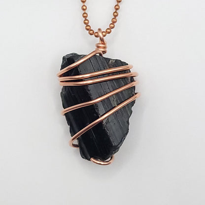 Raw Black Tourmaline Necklace in Copper - Crystal for Protection