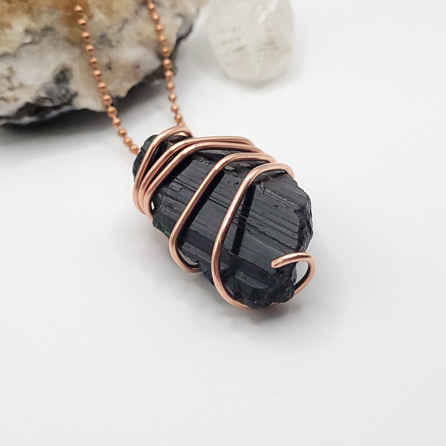 Raw Black Tourmaline Necklace in Copper - Crystal for Protection