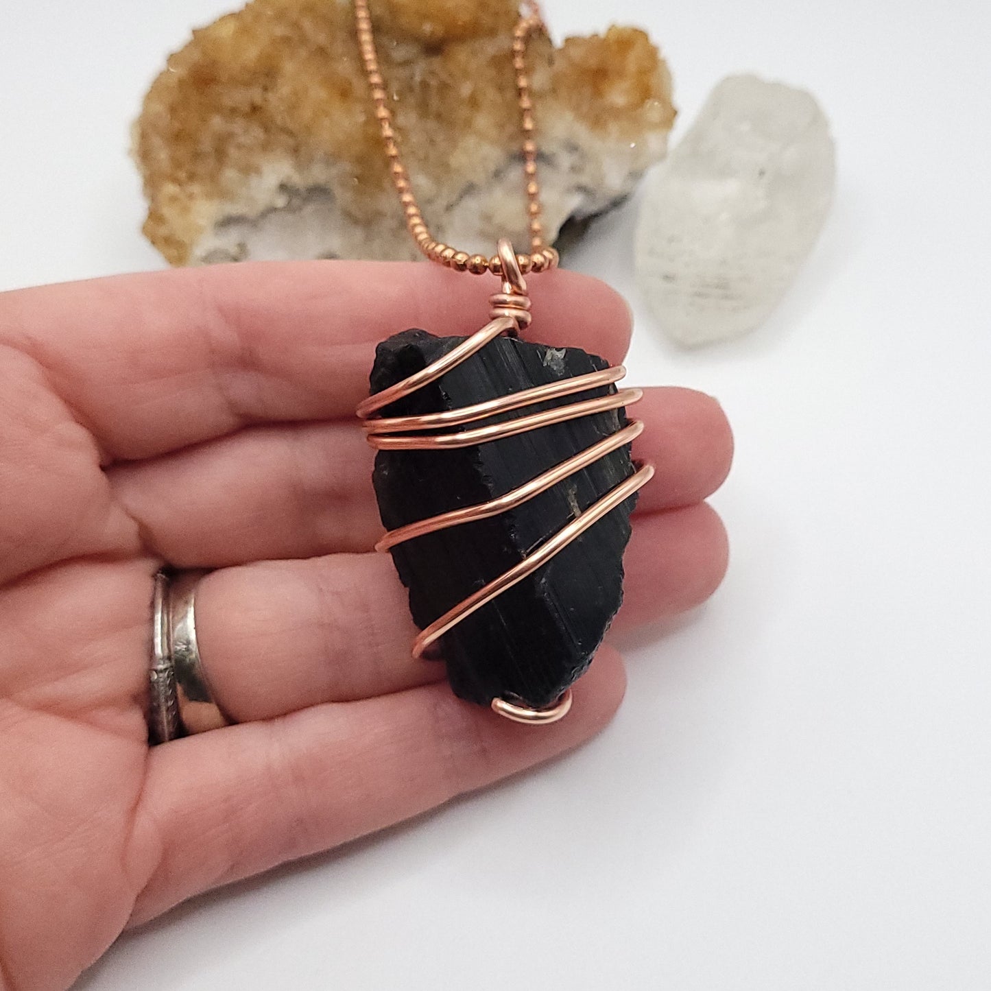 Raw Black Tourmaline Necklace in Copper - Crystal for Protection