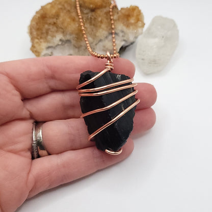 Raw Black Tourmaline Necklace in Copper - Crystal for Protection