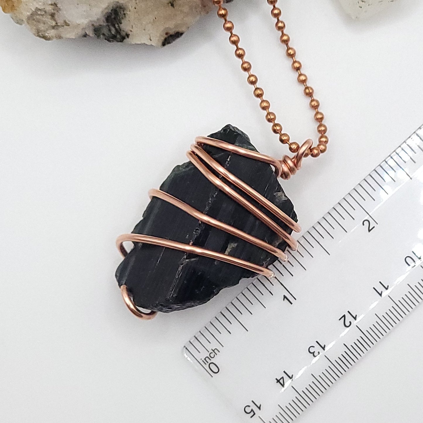 Raw Black Tourmaline Necklace in Copper - Crystal for Protection