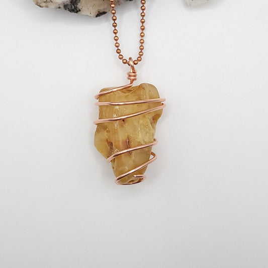 Raw Amber Necklace in Copper - Crystal for Warmth & Vitality