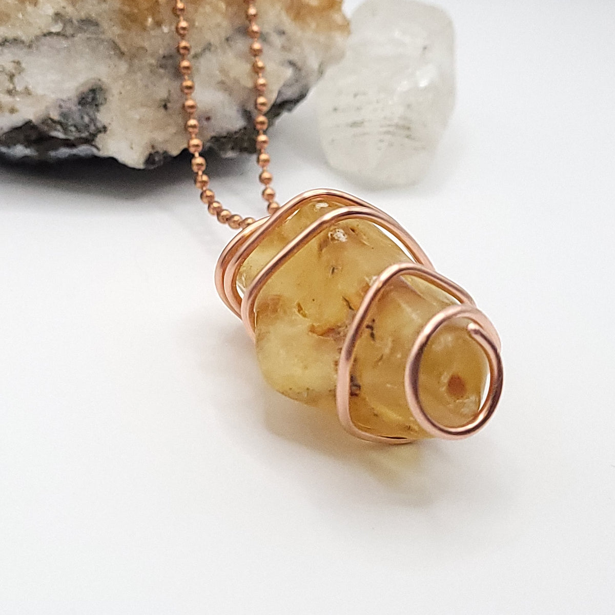 Raw Amber Necklace in Copper - Crystal for Warmth & Vitality
