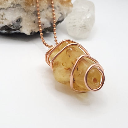 Raw Amber Necklace in Copper - Crystal for Warmth & Vitality