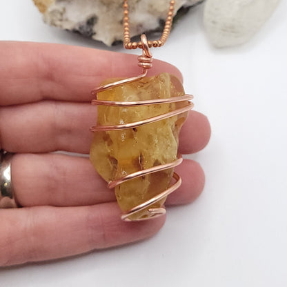 Raw Amber Necklace in Copper - Crystal for Warmth & Vitality