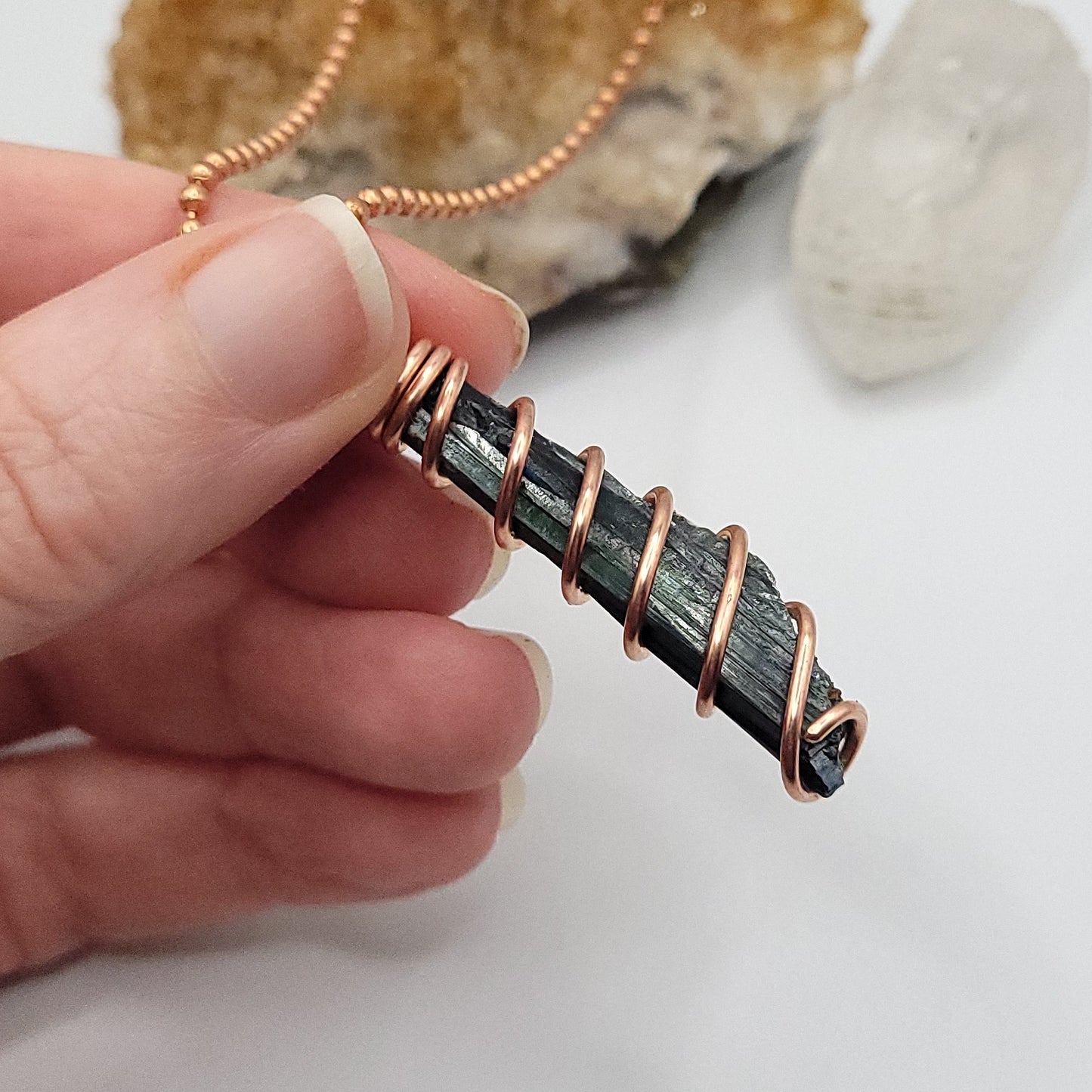 Raw Vivianite Necklace in Copper - Crystal for Healing & Truth
