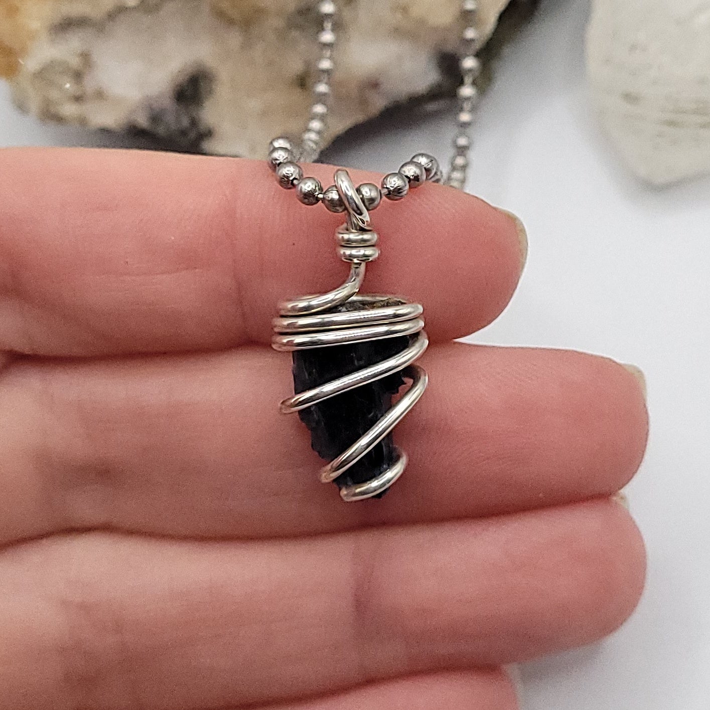 Raw Vivianite Necklace in Silver  - Healing & Truth Crystal