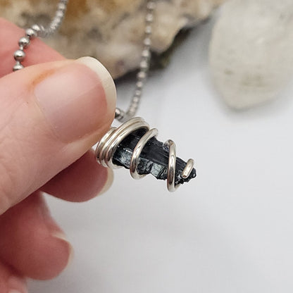 Raw Vivianite Necklace in Silver  - Healing & Truth Crystal