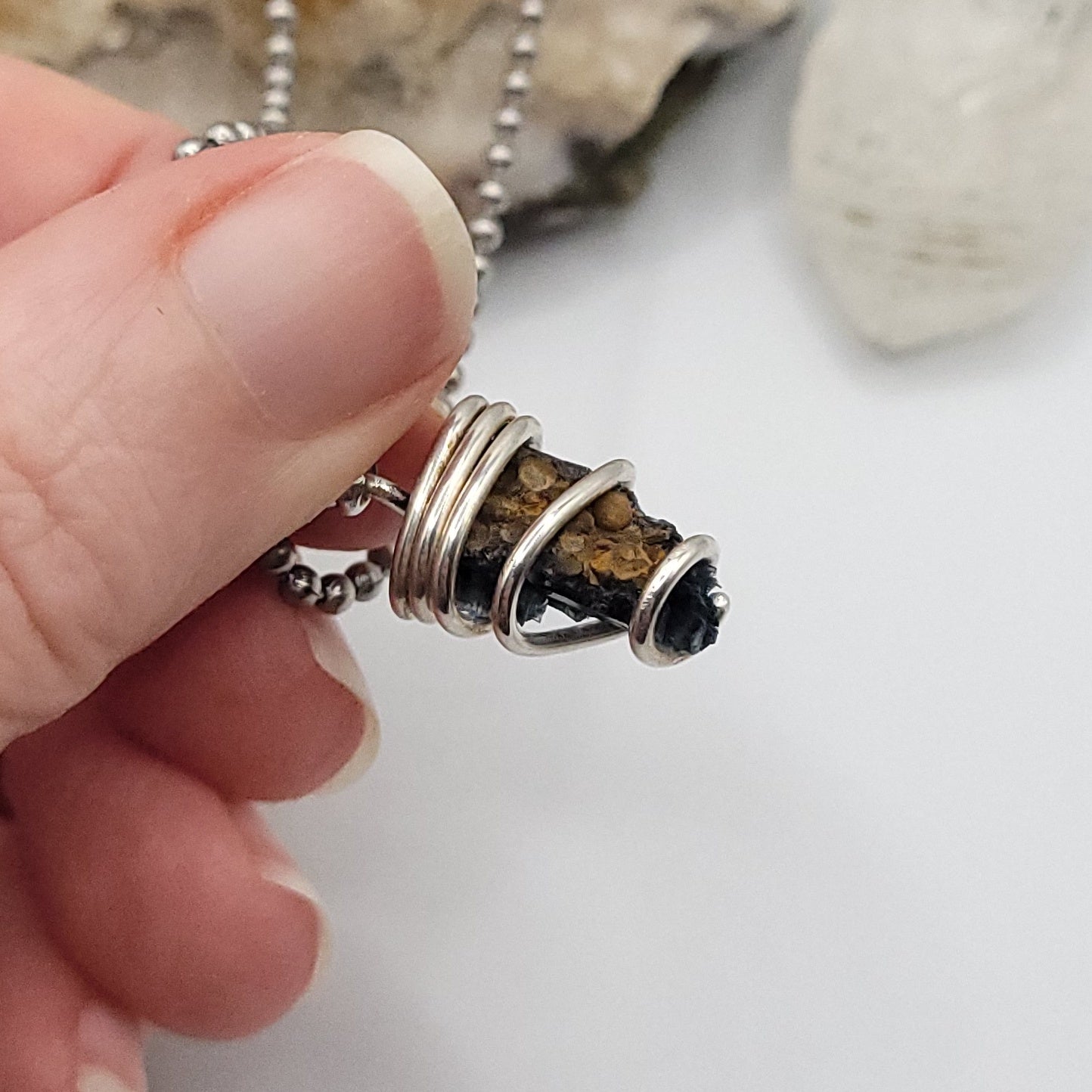 Raw Vivianite Necklace in Silver  - Healing & Truth Crystal