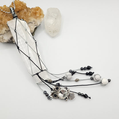 Owl Selenite Crystal Car Charm, Crystal Sun Catcher