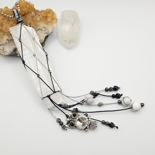 Owl Selenite Crystal Car Charm, Crystal Sun Catcher