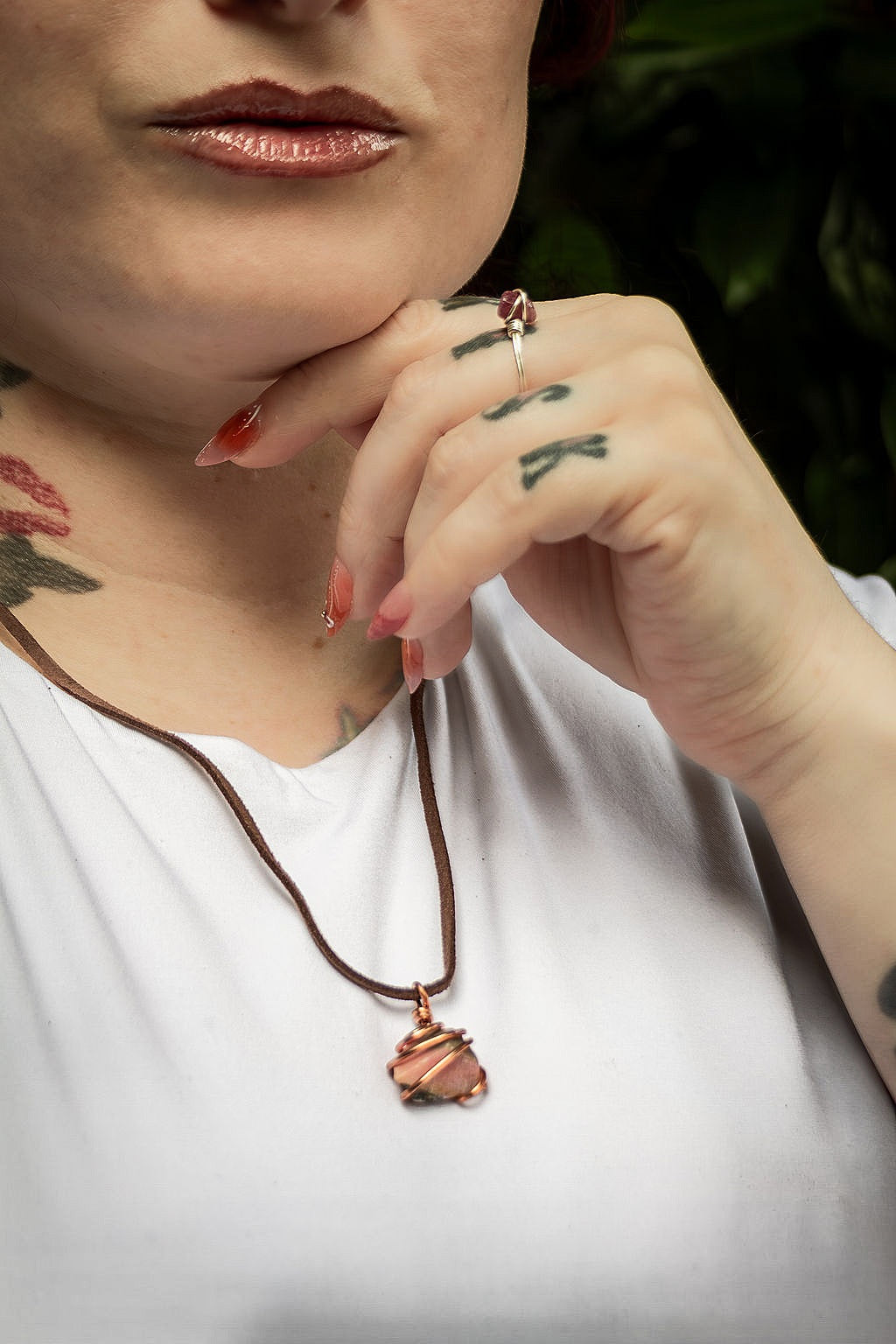 Rhodonite Crystal Necklace in Copper