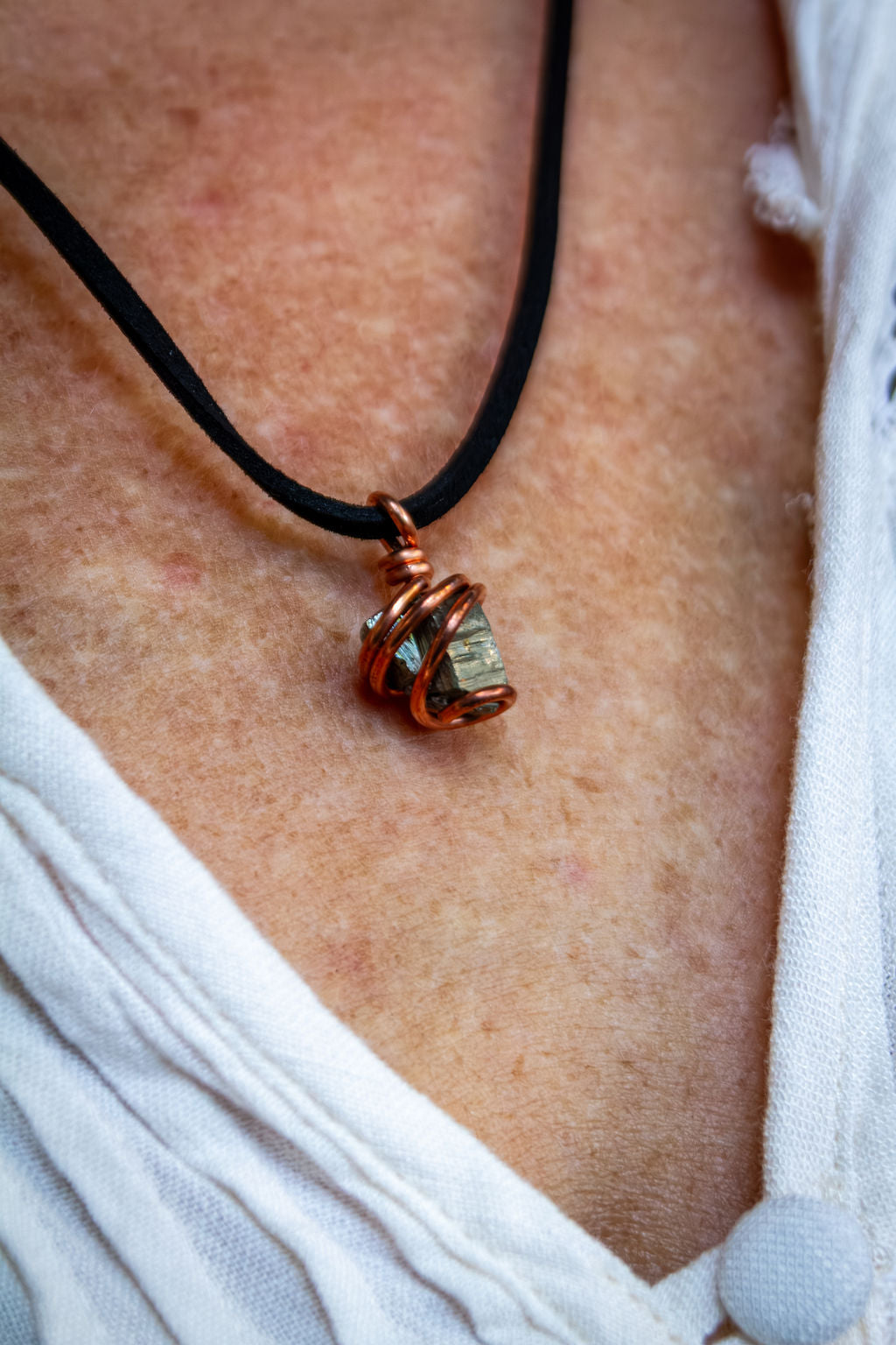 Raw Pyrite Crystal Necklace in Copper