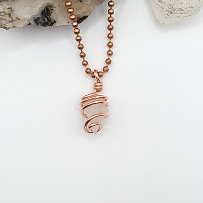 Raw Phenakite Crystal Necklace in Copper, on white background