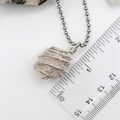 Silver wire-wrapped desert rose selenite pendant necklace measurement about 1.25"