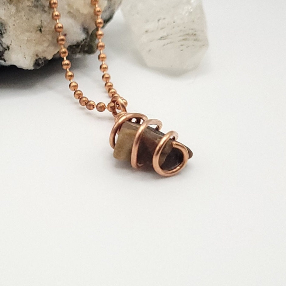 Chocolate Calcite Necklace in Copper - Crystal for Grounding