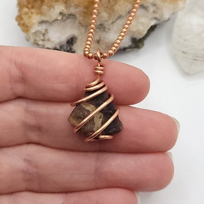 Chocolate Calcite Necklace in Copper - Crystal for Grounding